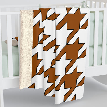 Brown, White Retro Houndstooth Blanket Throw