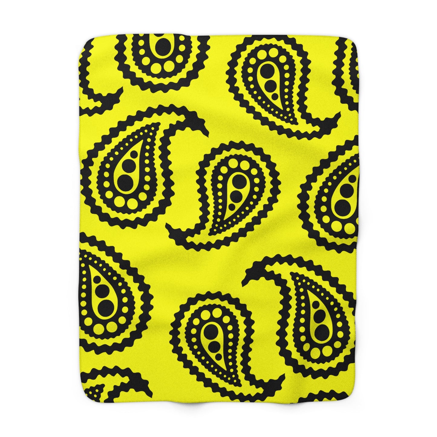 Yellow, Black Retro Paisley Blanket Throw