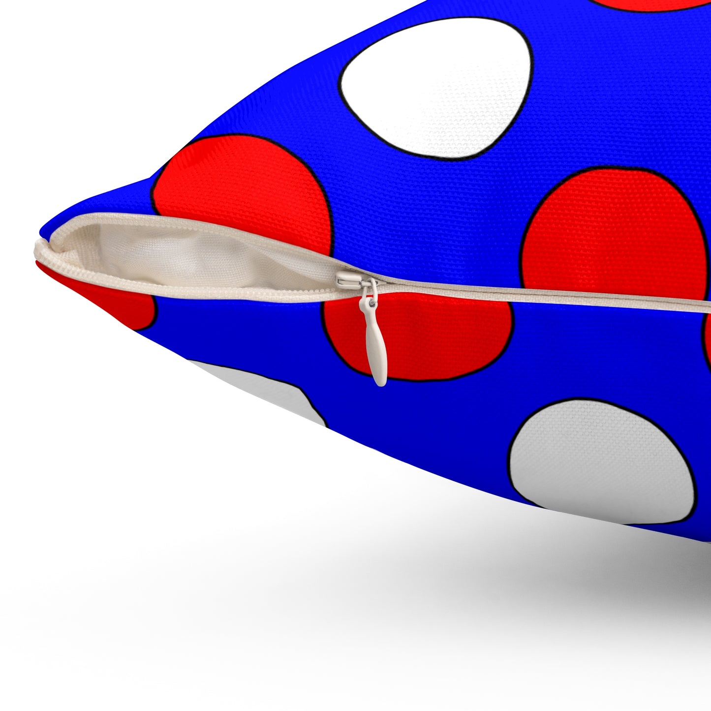 Blue, White, Red Retro Polka Dots Cushion Pillow