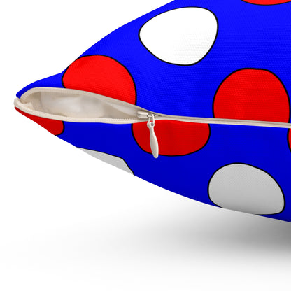 Blue, White, Red Retro Polka Dots Cushion Pillow