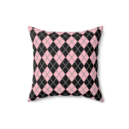 Pink, Black Retro Argyle Cushion Pillow
