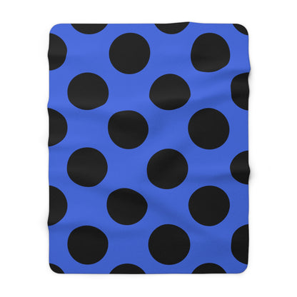 Royal Blue, Black Retro Polka Dots Blanket Throw