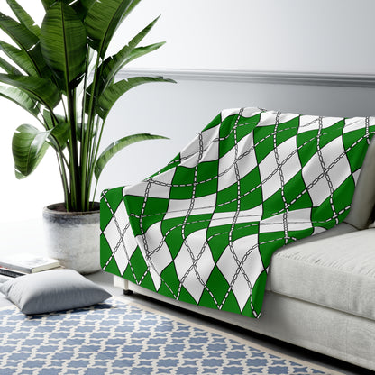 Green, White Retro Argyle Blanket Throw