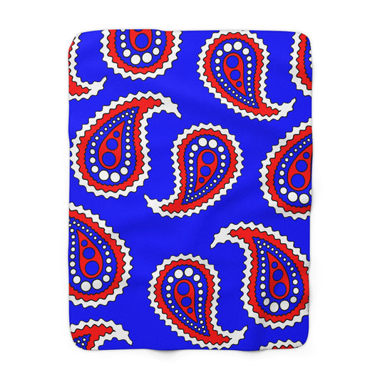Blue, White, Red Retro Paisley Blanket Throw
