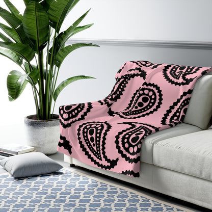 Pink, Black Retro Paisley Blanket Throw