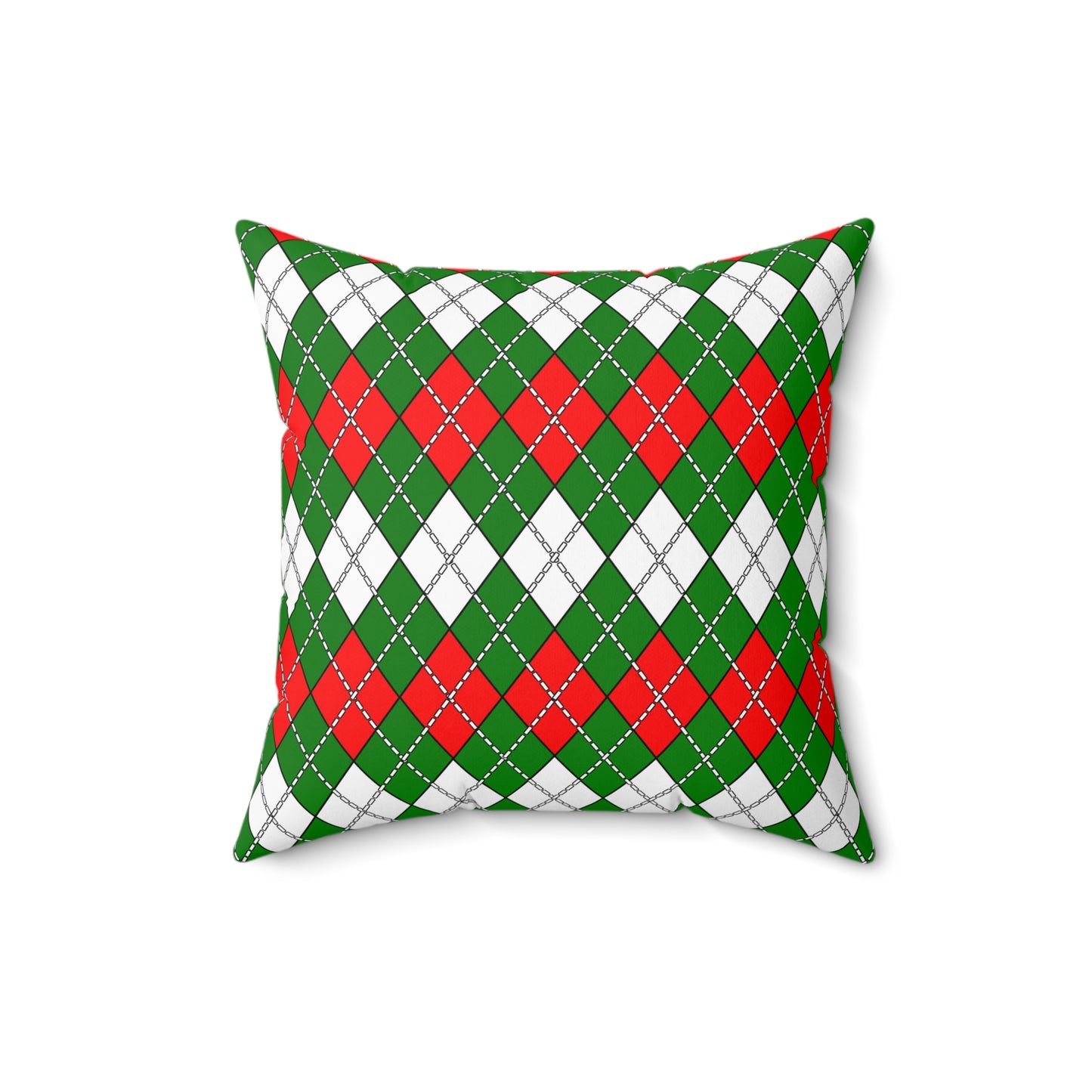 Green, White, Red Retro Argyle Cushion Pillow