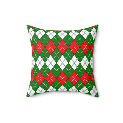 Green, White, Red Retro Argyle Cushion Pillow