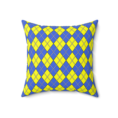 Royal Blue, Yellow Retro Argyle Cushion Pillow