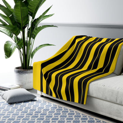 Gold, Black Retro Stripes Blanket Throw