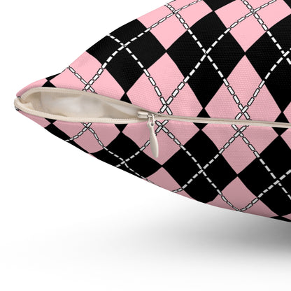 Pink, Black Retro Argyle Cushion Pillow