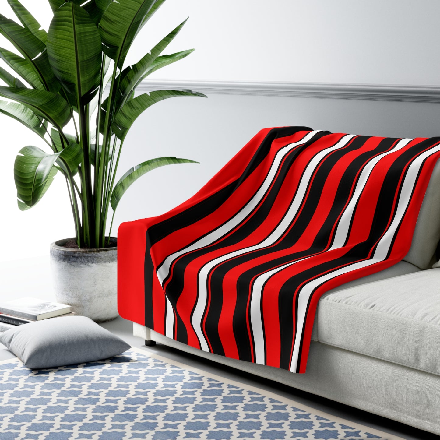 Red, Black, White Retro Stripes Blanket Throw