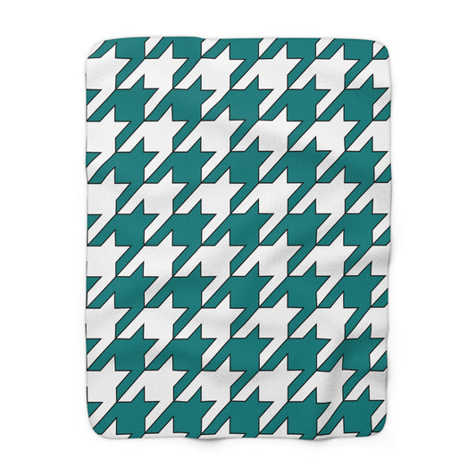Teal, White Retro Houndstooth Blanket Throw