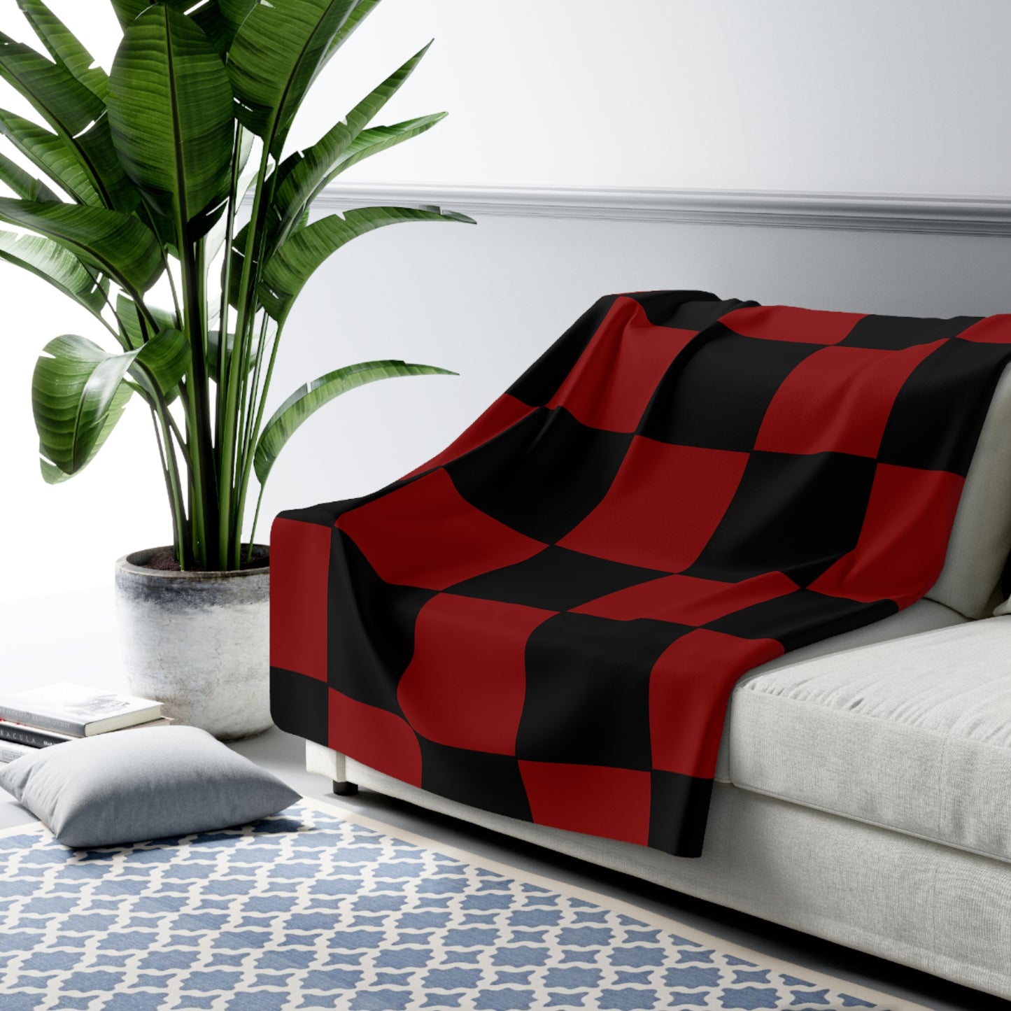 Dark Red, Black Retro Check Blanket Throw