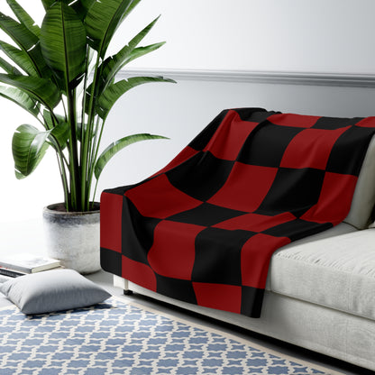 Dark Red, Black Retro Check Blanket Throw