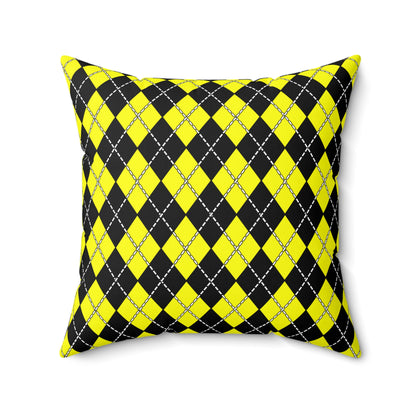 Yellow, Black Retro Argyle Cushion Pillow