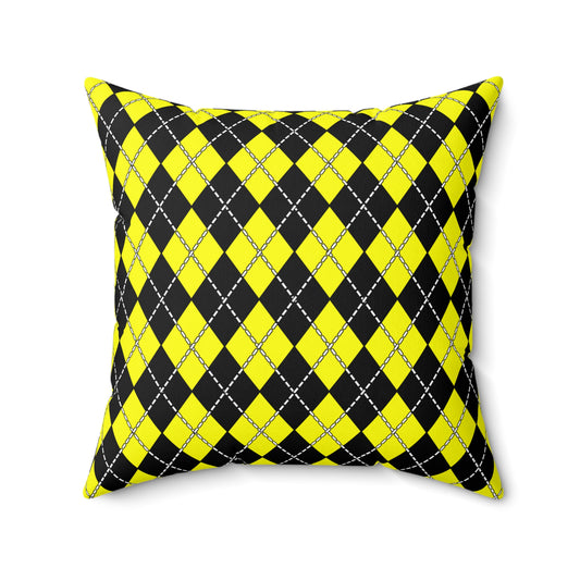Yellow, Black Retro Argyle Cushion Pillow