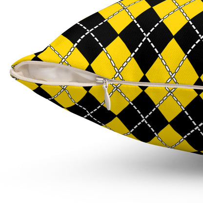 Gold, Black Retro Argyle Cushion Pillow