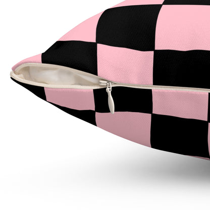 Pink, Black Retro Check Cushion Pillow