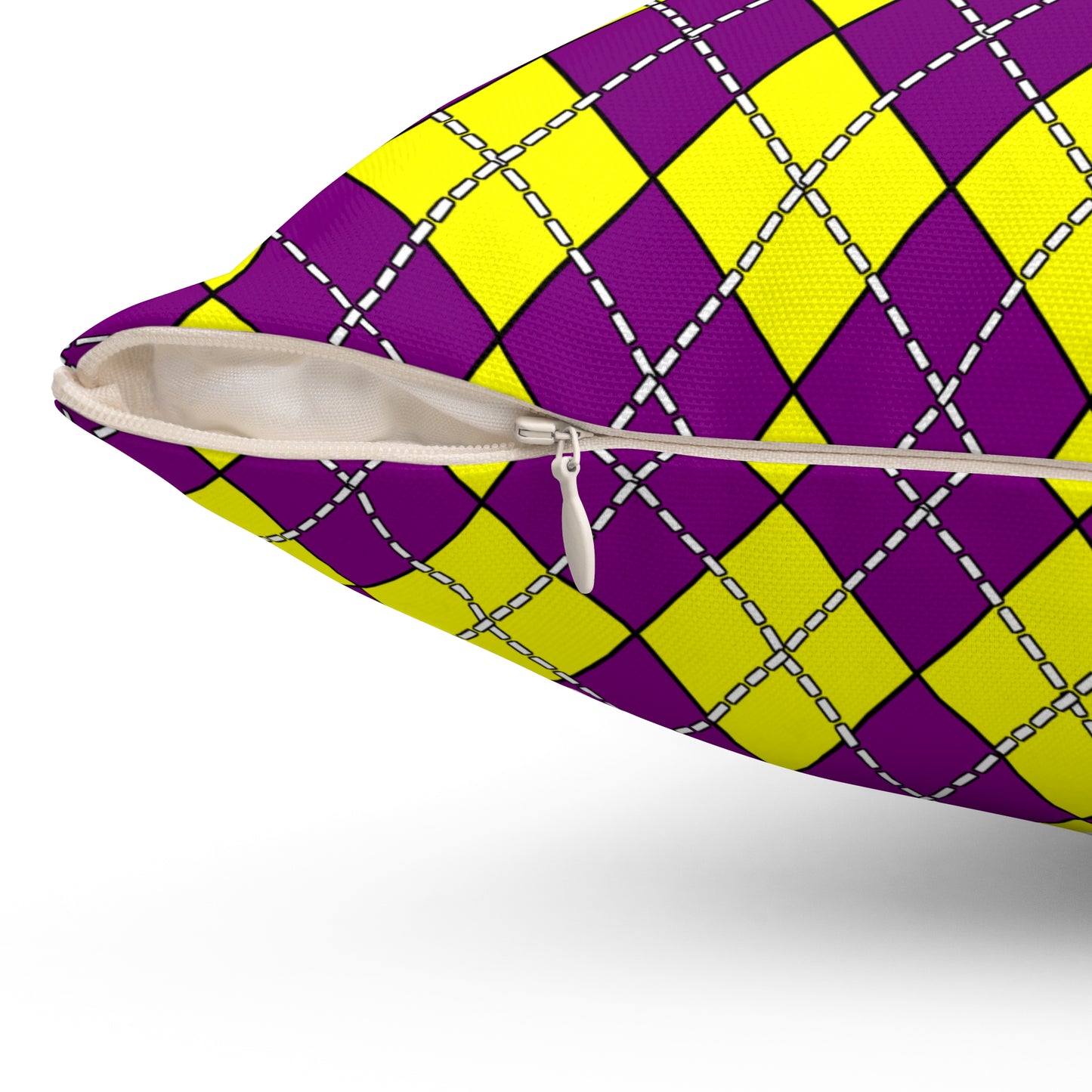Purple, Yellow Retro Argyle Cushion Pillow