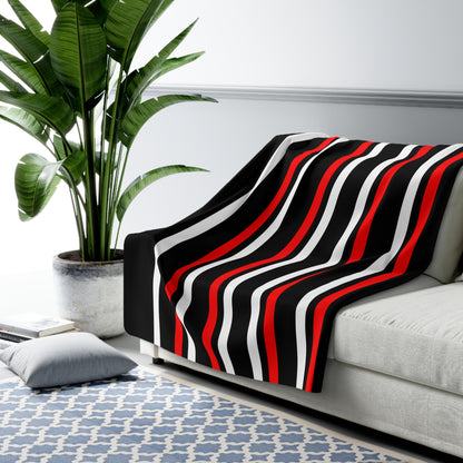 Black, White, Red Retro Stripes Blanket Throw