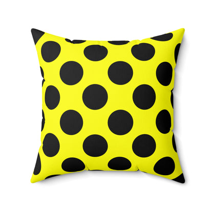 Yellow, Black Retro Polka Dots Cushion Pillow