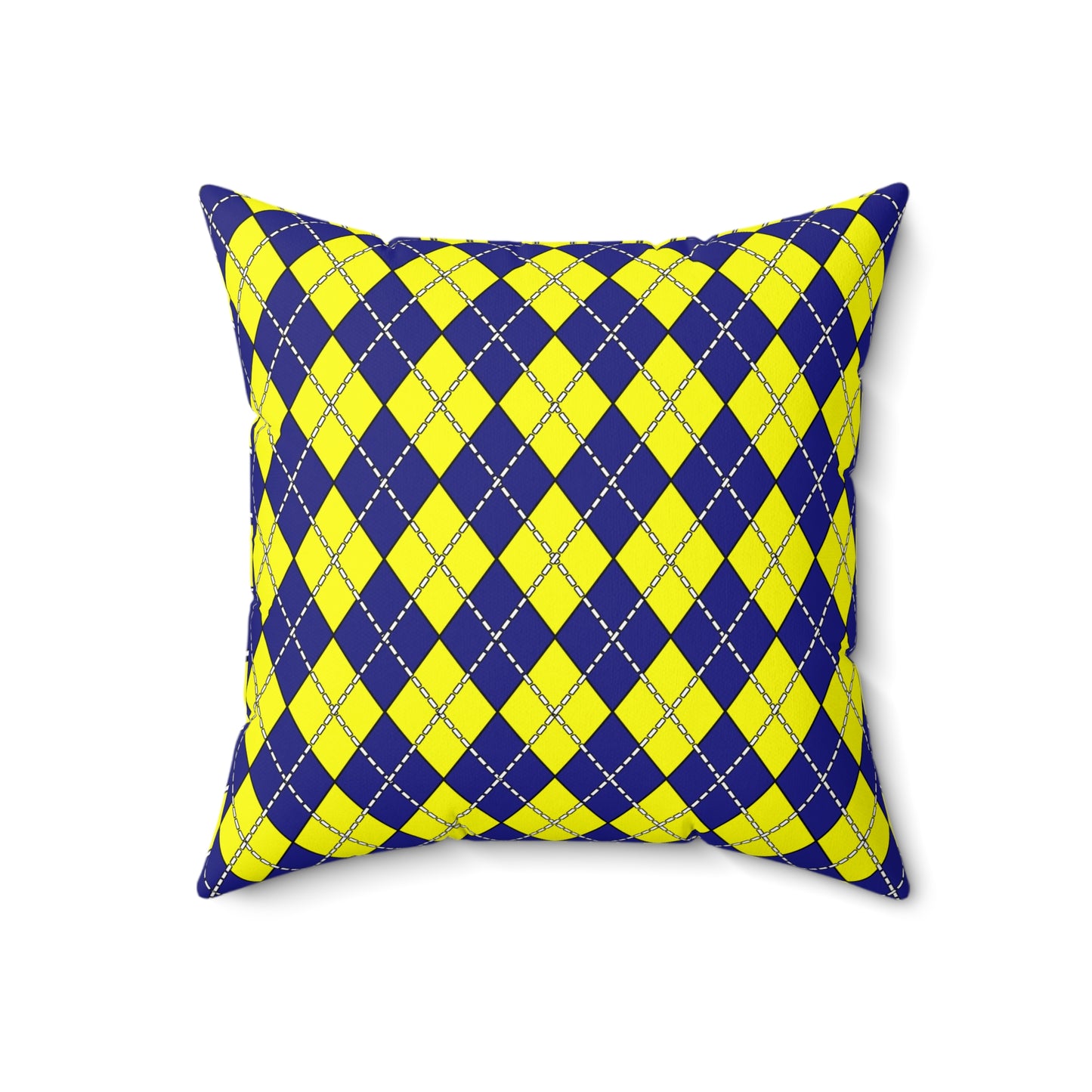 Navy Blue, Yellow Retro Argyle Cushion Pillow