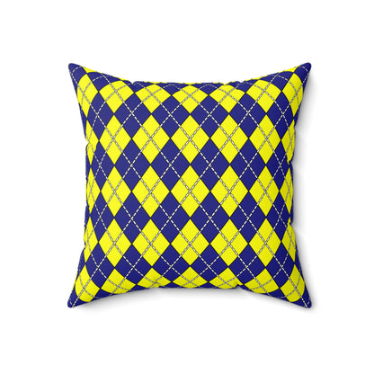 Navy Blue, Yellow Retro Argyle Cushion Pillow