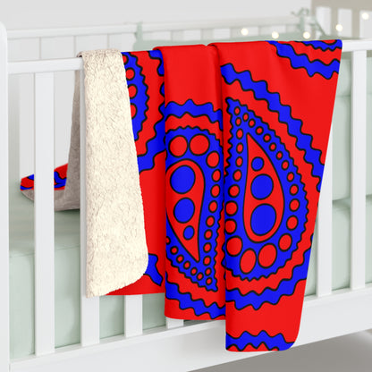 Red, Blue Retro Paisley Blanket Throw