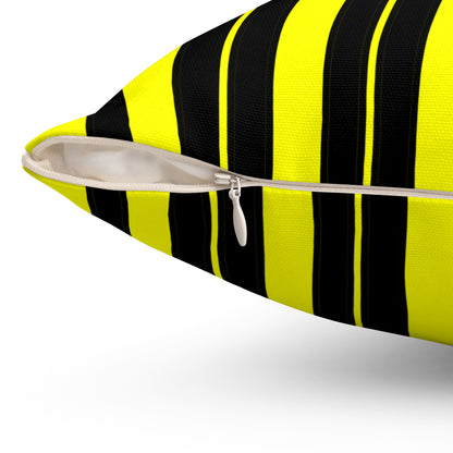 Yellow, Black Retro Stripes Cushion Pillow
