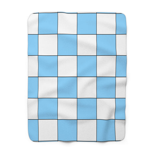 Light Blue, White Retro Check Blanket Throw