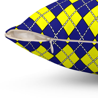 Navy Blue, Yellow Retro Argyle Cushion Pillow