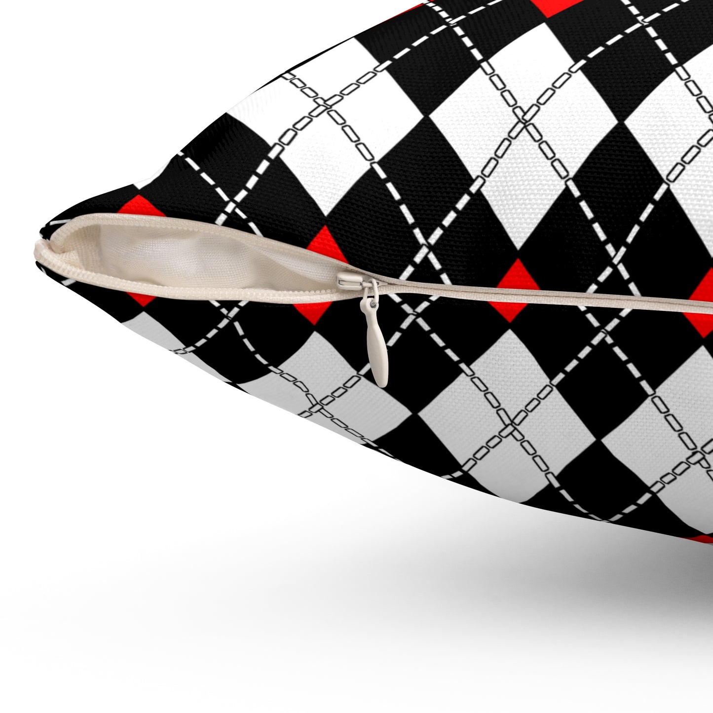 Black, White, Red Retro Argyle Cushion Pillow