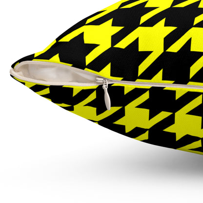 Yellow, Black Retro Houndstooth Cushion Pillow