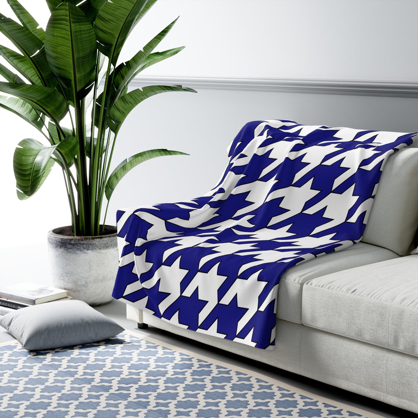 Navy Blue, White Retro Houndstooth Blanket Throw