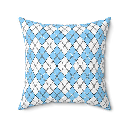 Light Blue, White Retro Argyle Cushion Pillow