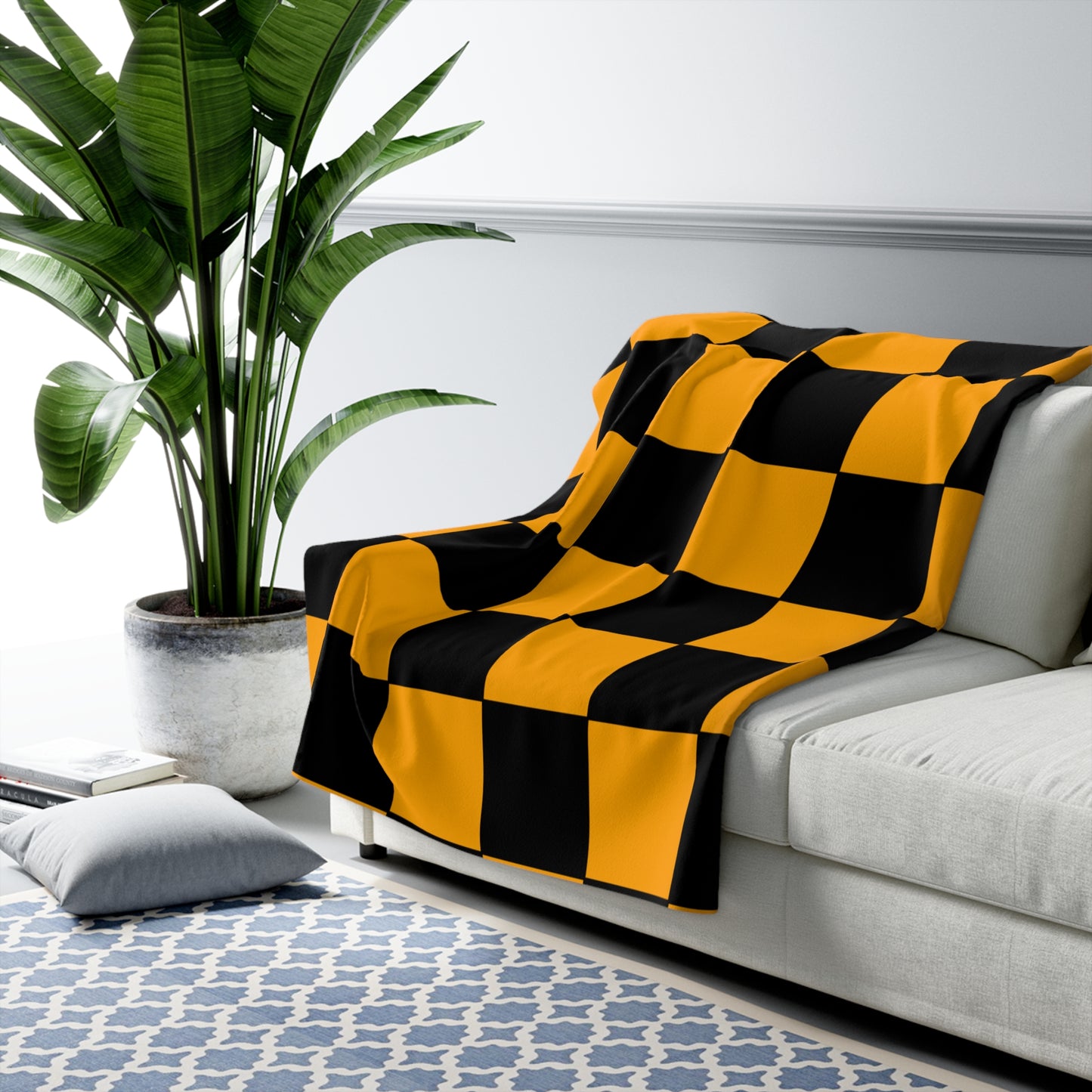 Orange, Black Retro Check Blanket Throw