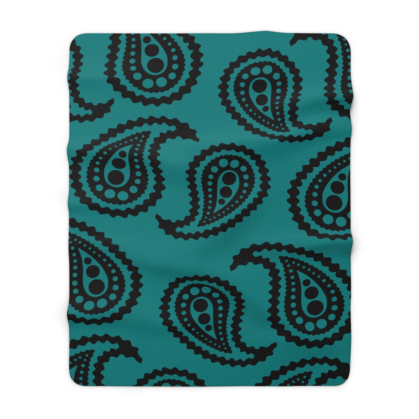 Teal, Black Retro Paisley Blanket Throw