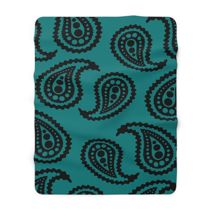 Teal, Black Retro Paisley Blanket Throw