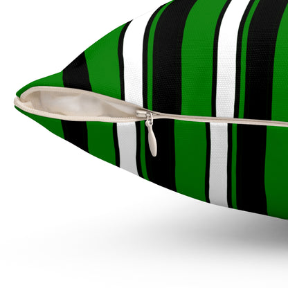 Green, Black, White Retro Stripes Cushion Pillow