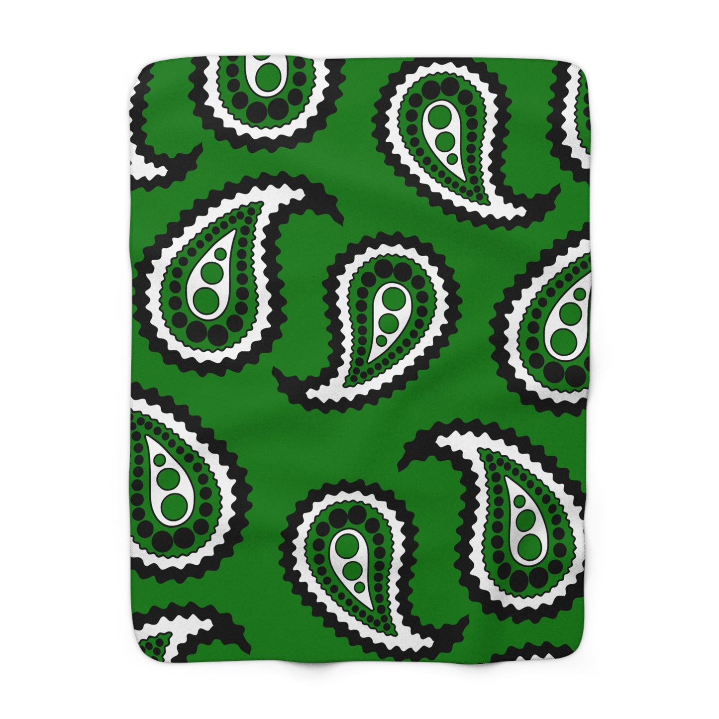 Green, Black, White Retro Paisley Blanket Throw