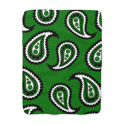Green, Black, White Retro Paisley Blanket Throw
