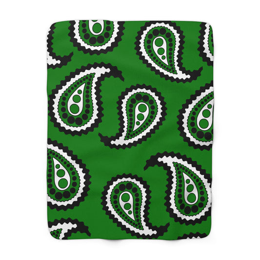 Green, Black, White Retro Paisley Blanket Throw
