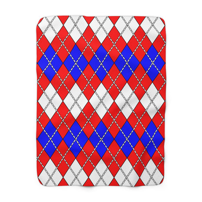Red, White, Blue Retro Argyle Blanket Throw