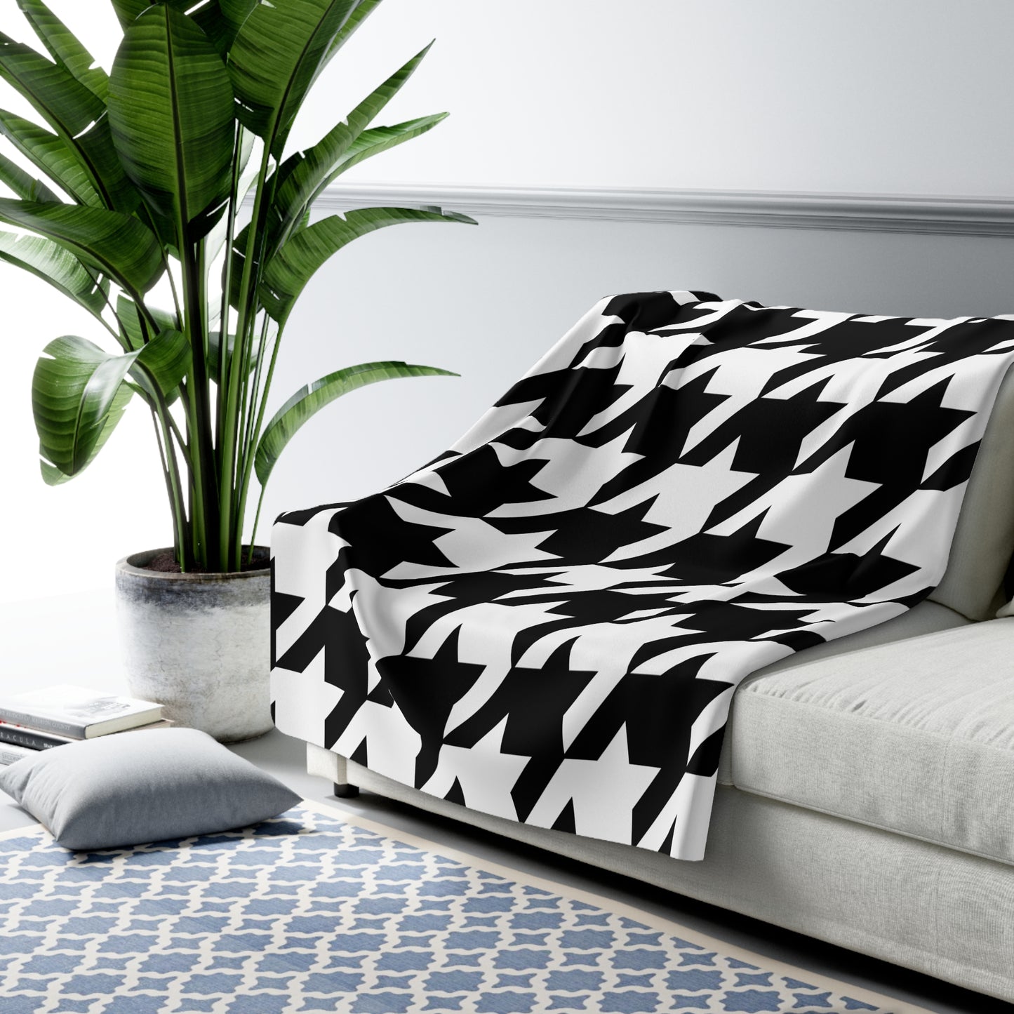 Black, White Retro Houndstooth Blanket Throw