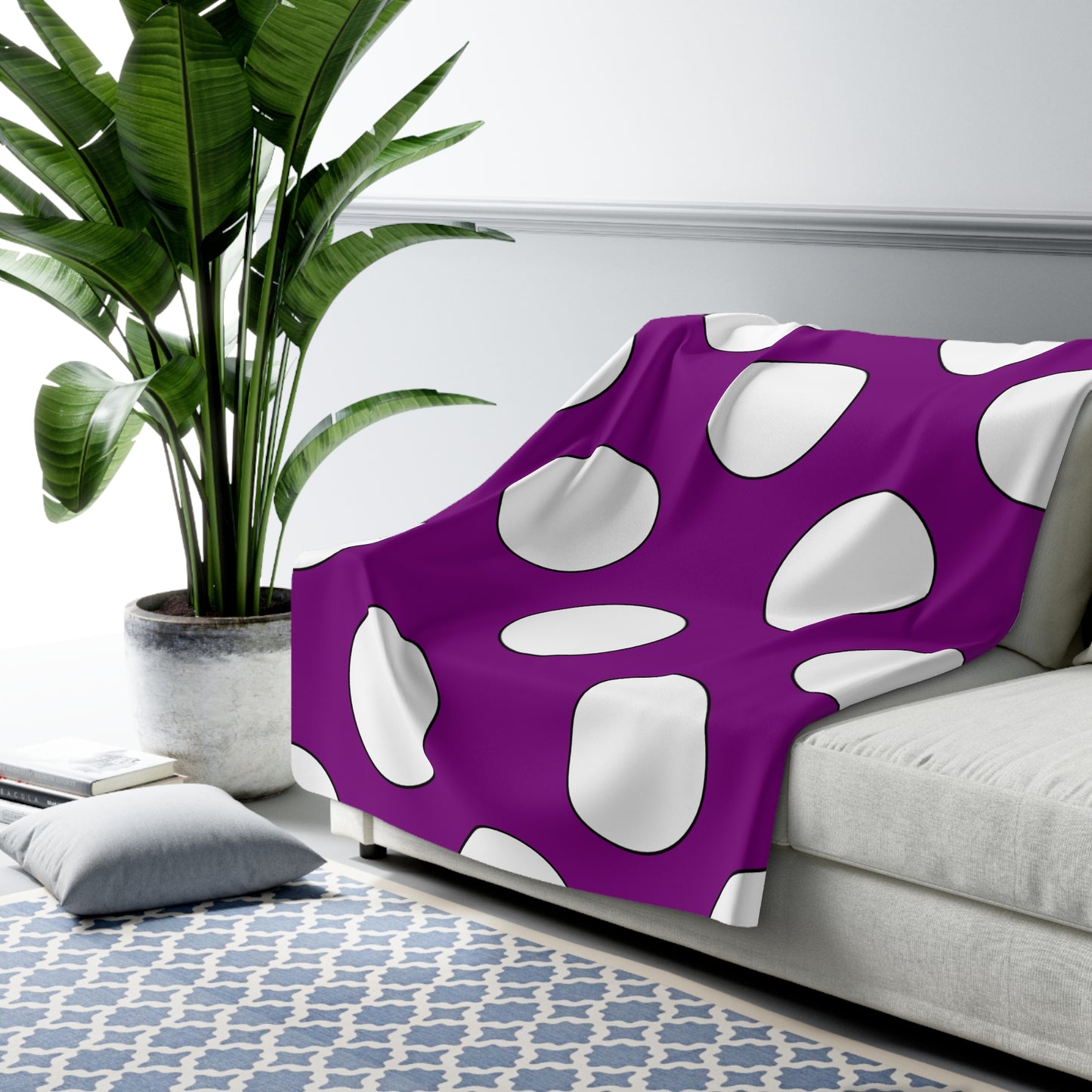 Purple, White Retro Polka Dots Blanket Throw