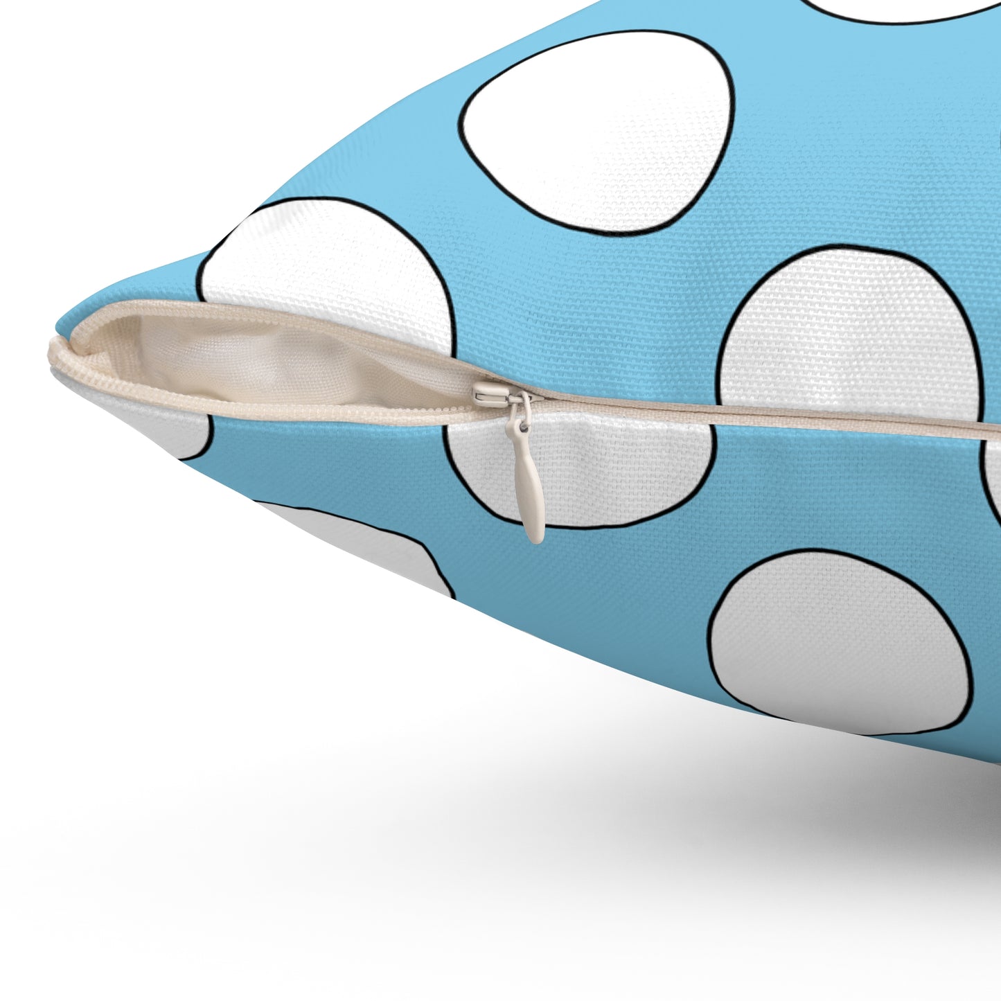 Sky Blue, White Retro Polka Dots Cushion Pillow