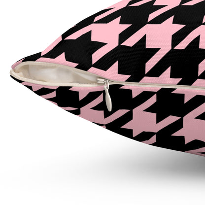 Pink, Black Retro Houndstooth Cushion Pillow