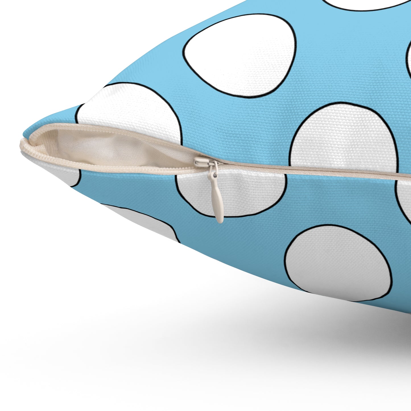 Sky Blue, White Retro Polka Dots Cushion Pillow