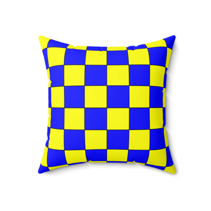 Blue, Yellow Retro Check Cushion Pillow