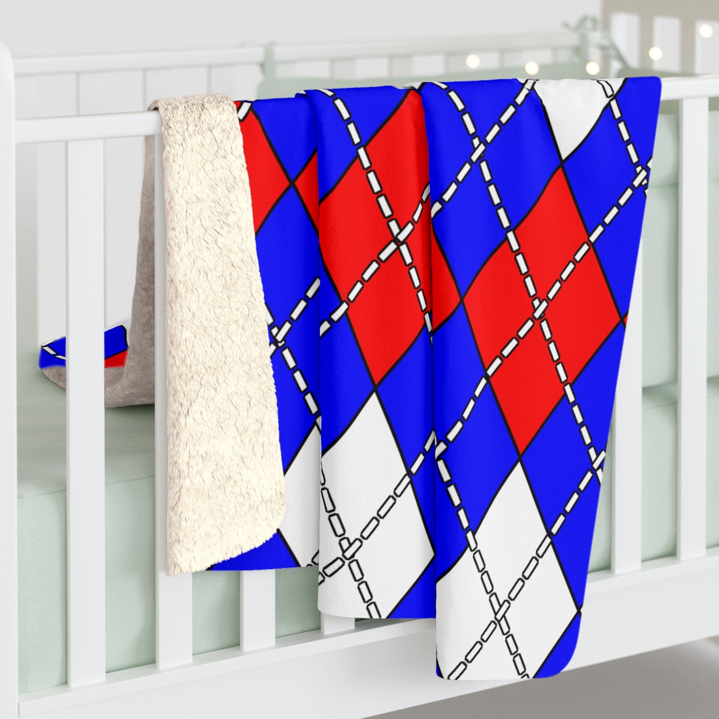 Blue, White, Red Retro Argyle Blanket Throw